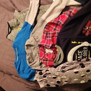 Lot of Carters 5 and 5T long sleeve shirts. Also flannel and fleece PJs